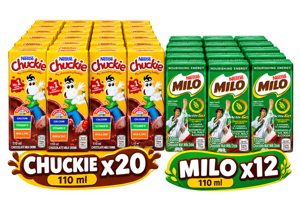 Nestlé Chuckie Chocolate Milk Drink 110 ml x20 with Milo Ready-to-Drink 110 ml x12