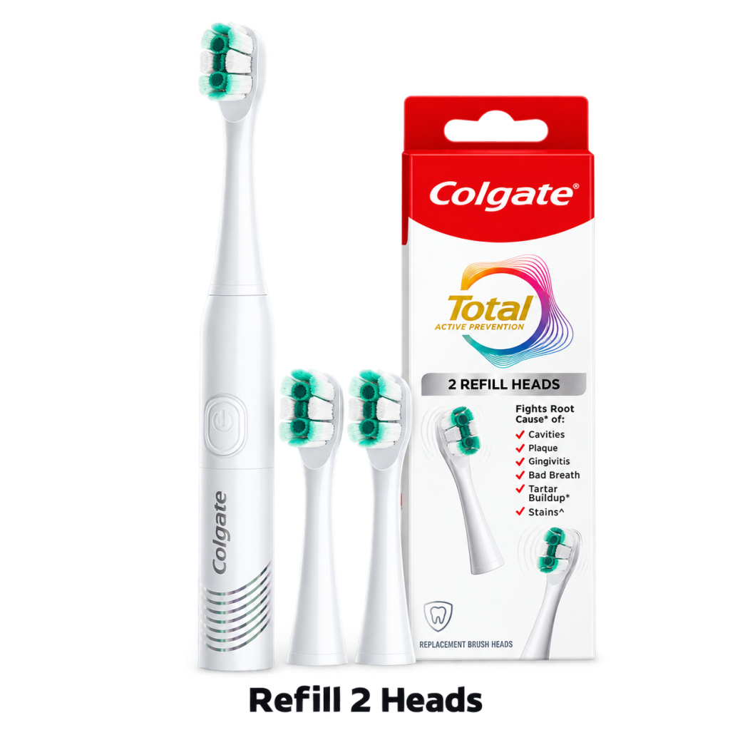 Colgate Total Battery Toothbrush with Refill 2 Heads (Colgate-Palmolive Official)