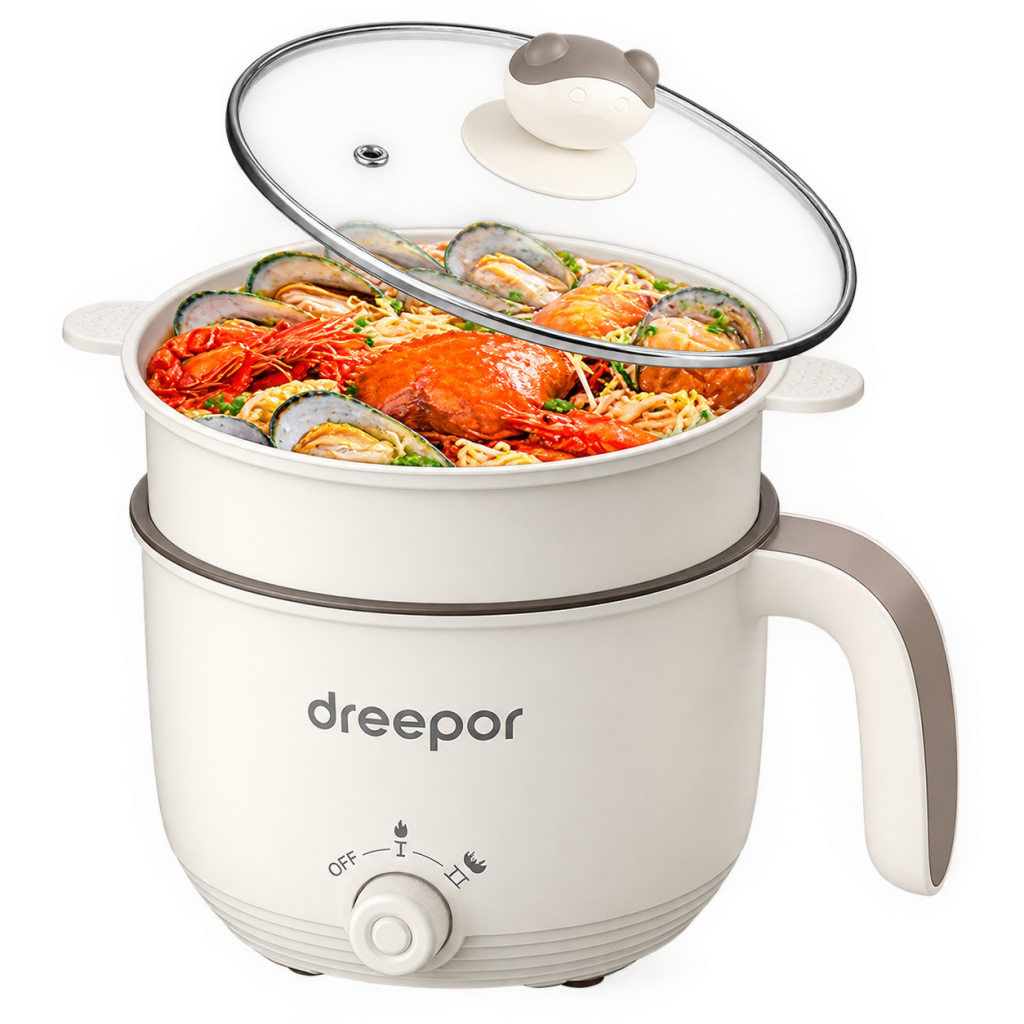 Dreepor Mini Rice Cooker with Steamer, 1.8 L multi hot pot (Dreepor Official Store)