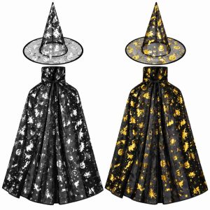 Halloween Witch Hat and Cape Set for Kids and Adults, Gold or Silver Stars (Schoolastic)