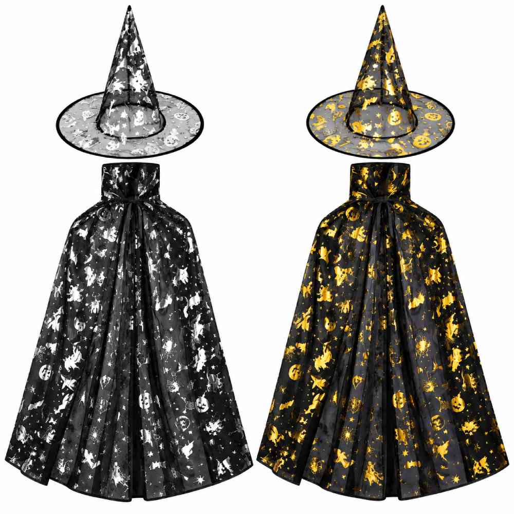 Halloween Witch Hat and Cape Set for Kids and Adults, Gold or Silver Stars (Schoolastic)