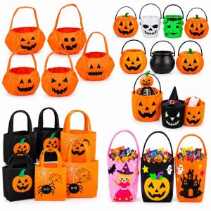 Trick or Treat Goodie Candy Pumpkin Bag and Bucket for Adults and Children (The Sprinkle Cart)
