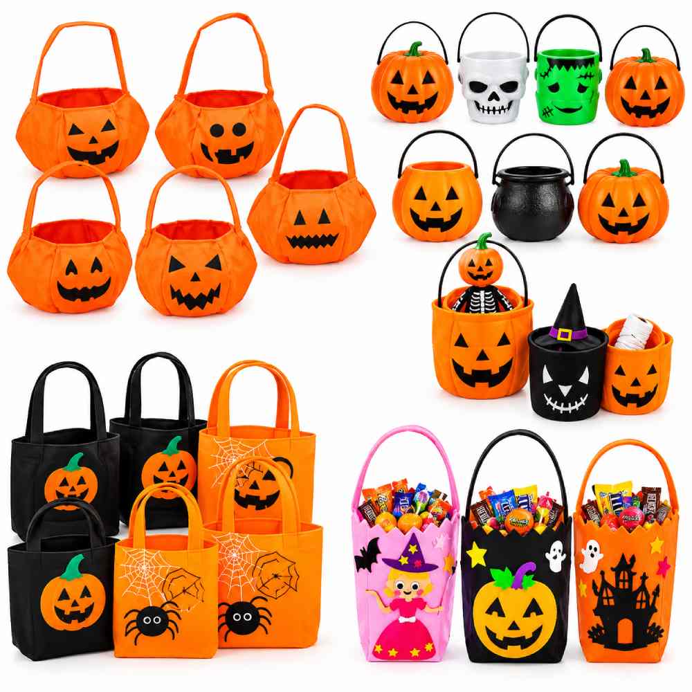 Trick or Treat Goodie Candy Pumpkin Bag and Bucket for Adults and Children (The Sprinkle Cart)