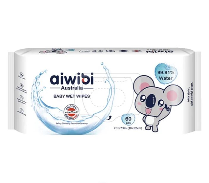 Aiwibi Baby Wipes 99% Pure Water, Unscented, 60 wipes (Flip-Top Pack)