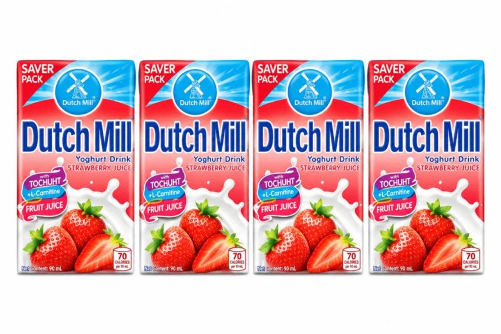 Dutch Mill UHT Yoghurt Drink Strawberry Saverspack, 90 mL x 4 (Monde Nissin Official Store)
