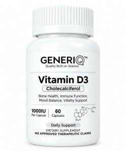 Generiq Vitamin D3 1,000 IU, 60 capsules