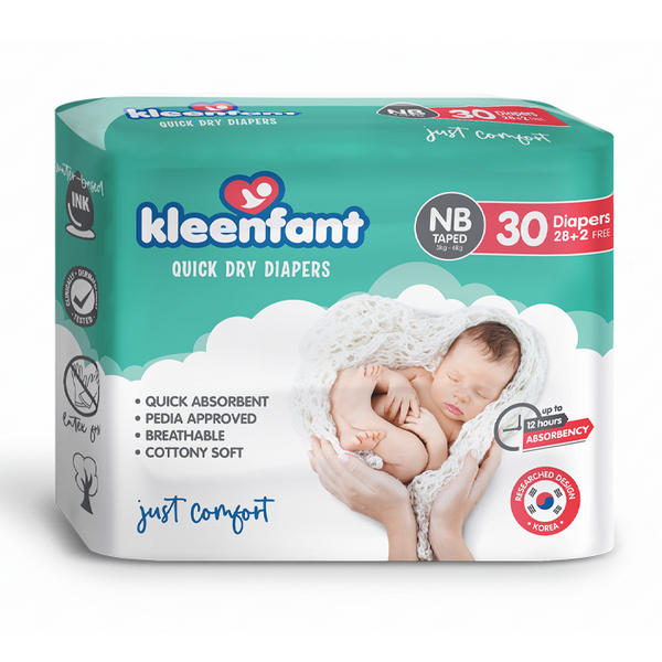 Kleenfant Baby Taped Diaper, Newborn to XL, 60 pads