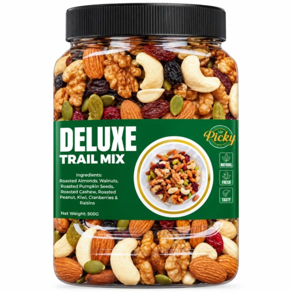 Deluxe Trail Mix Dried Fruits and Nuts, 500 g (Picky Farm Sweets & Spices)